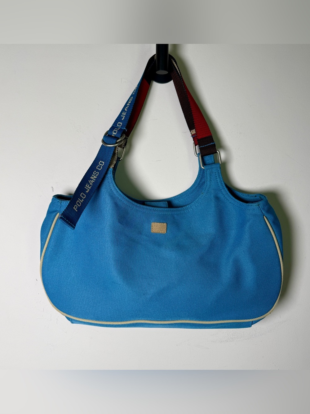 Ralph Lauren Polo Jeans Co. Canvas Shoulder Bag | Sky Blue | Y2K | Crescent Hobo